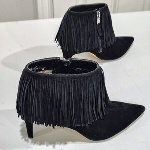 Sam Edelman Fringe Ankle Boots - Black Size 8.5